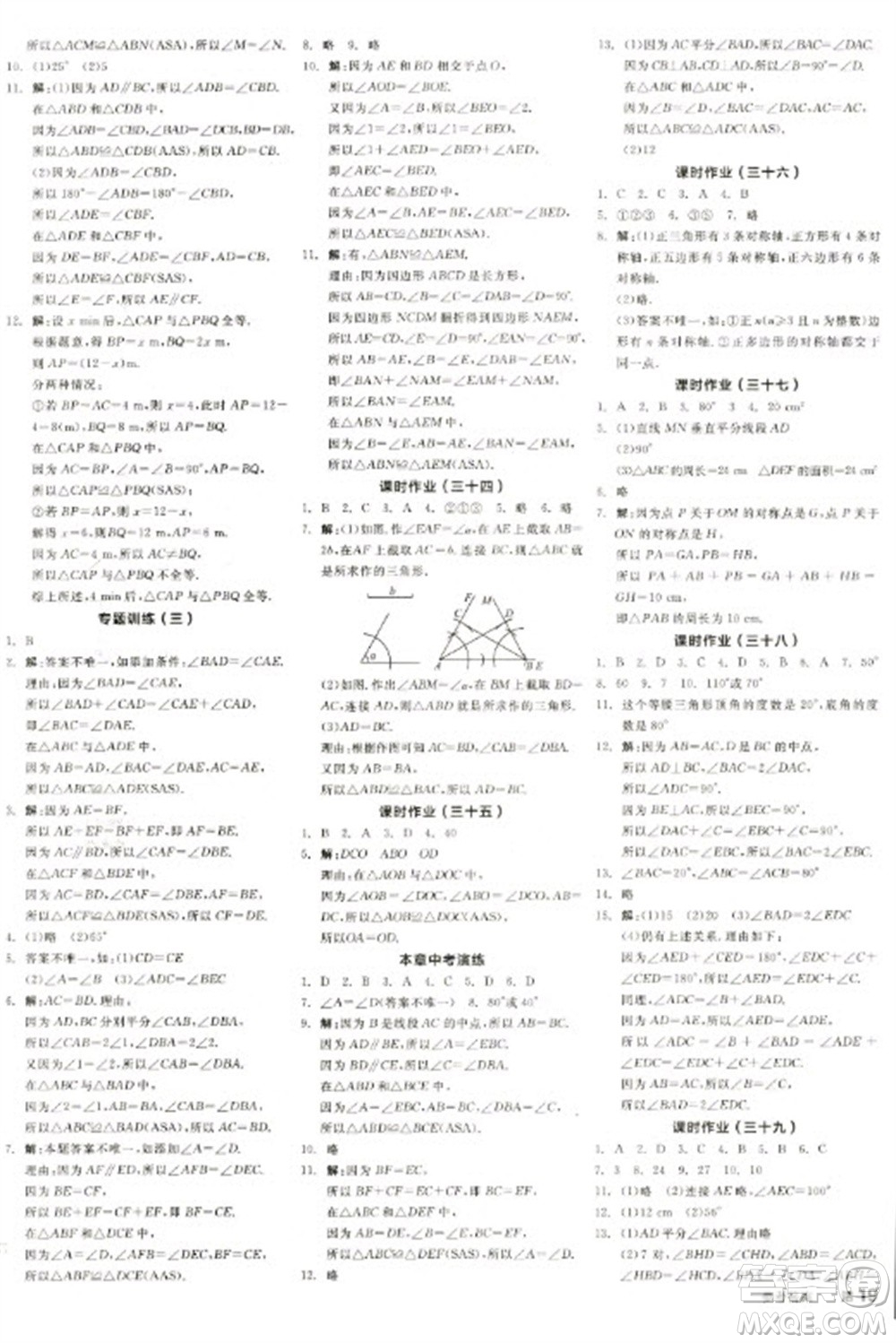 天津人民出版社2023全品學(xué)練考七年級下冊數(shù)學(xué)北師大版江西專版參考答案