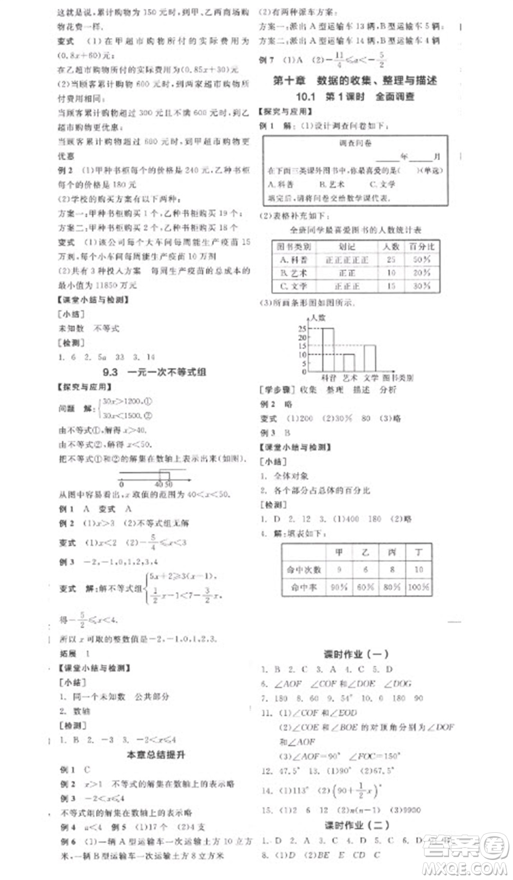 陽(yáng)光出版社2023全品學(xué)練考七年級(jí)下冊(cè)數(shù)學(xué)人教版參考答案