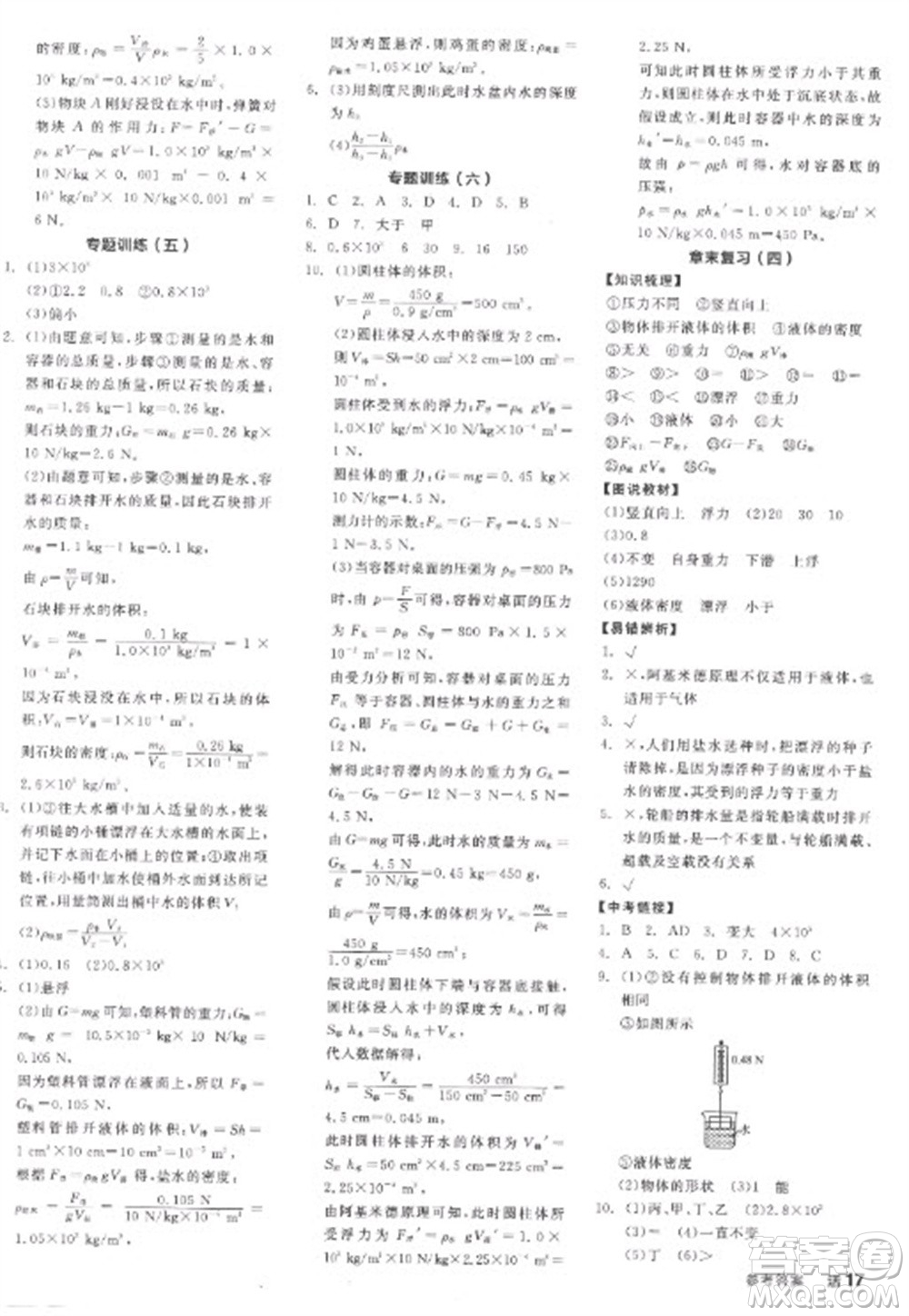 陽光出版社2023全品學練考八年級下冊物理人教版參考答案