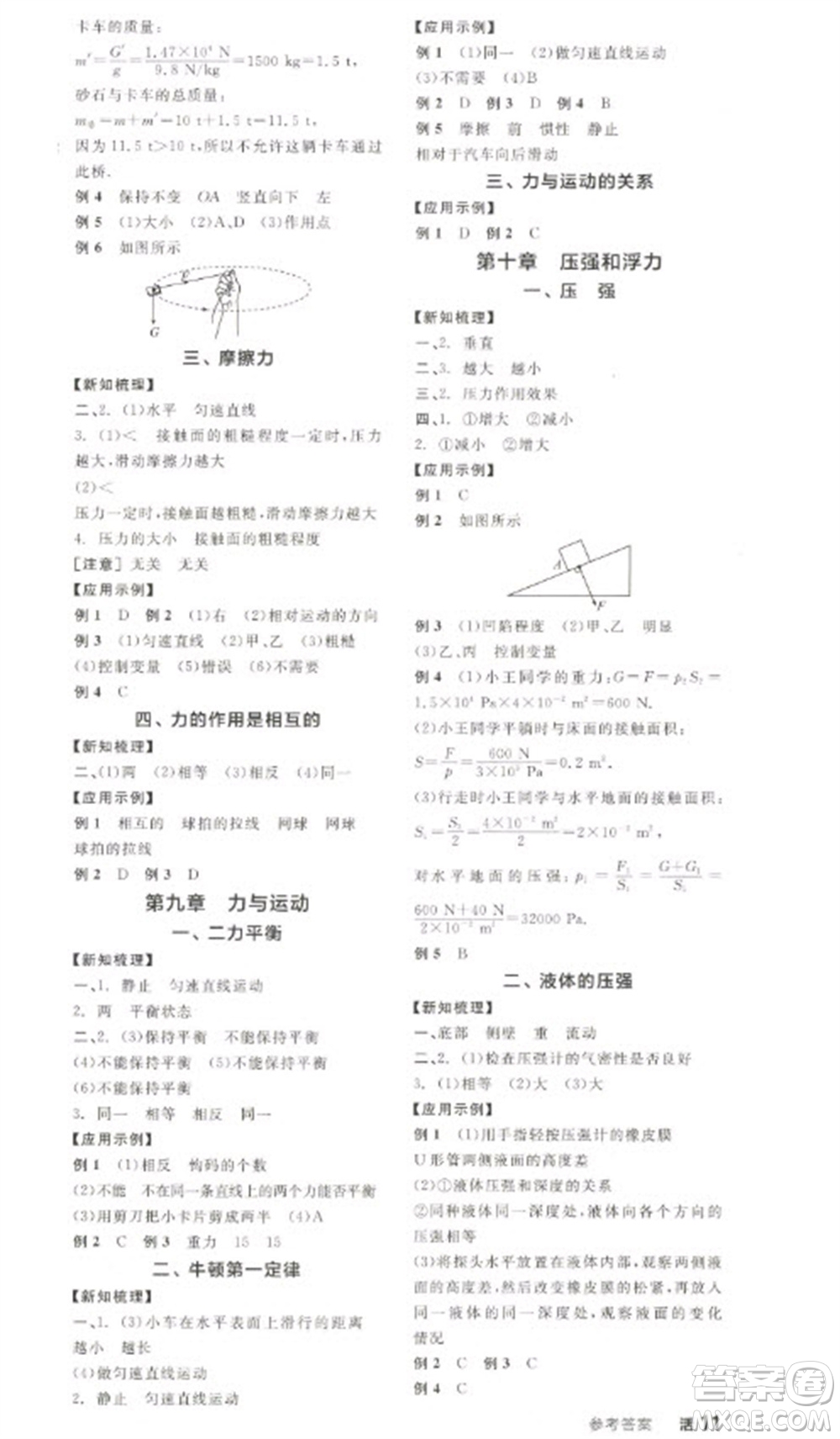 陽(yáng)光出版社2023全品學(xué)練考八年級(jí)下冊(cè)物理蘇科版參考答案