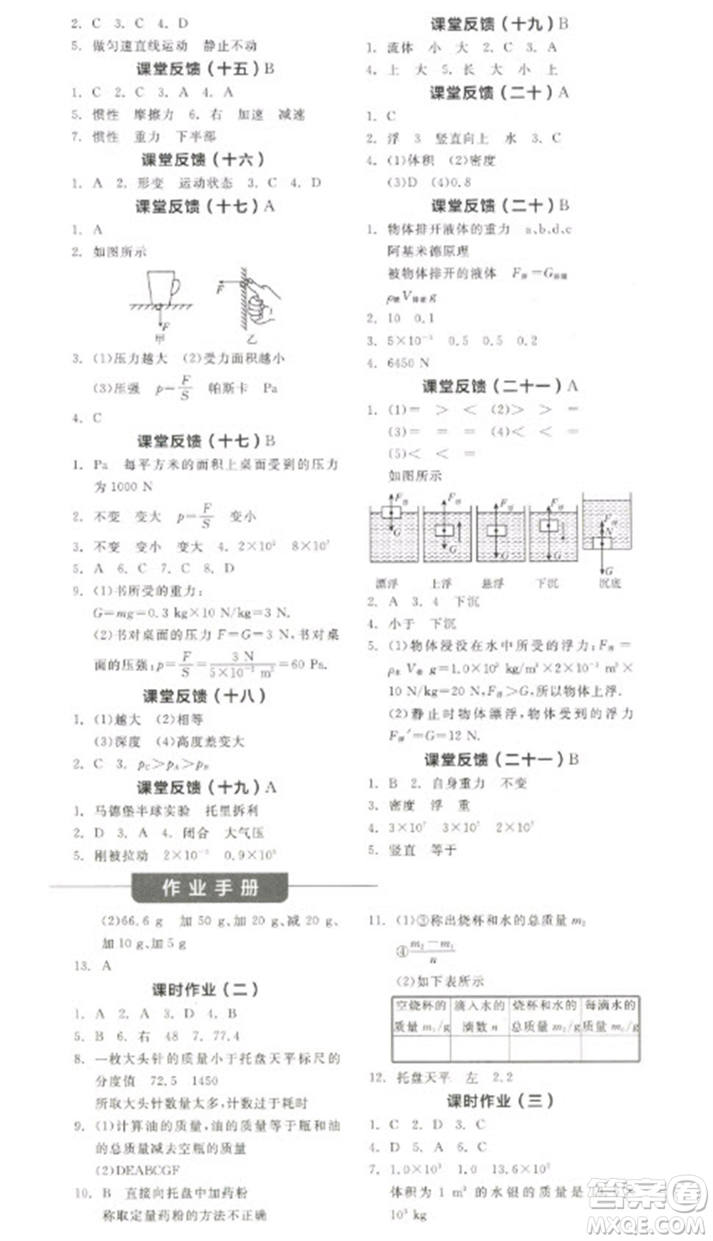 陽(yáng)光出版社2023全品學(xué)練考八年級(jí)下冊(cè)物理蘇科版參考答案