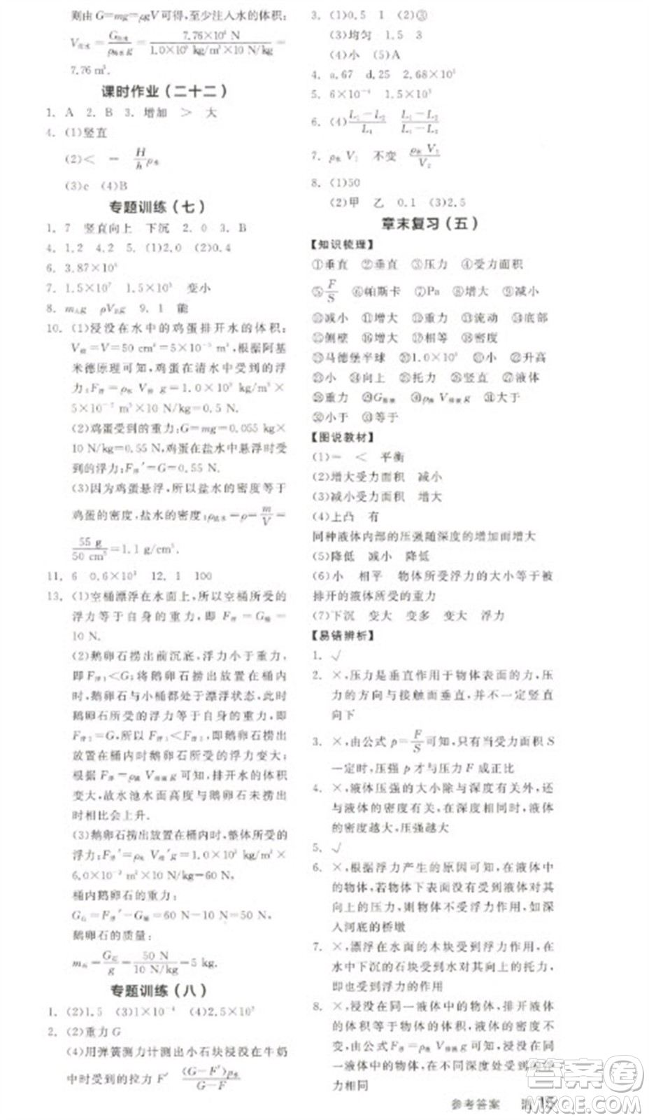 陽(yáng)光出版社2023全品學(xué)練考八年級(jí)下冊(cè)物理蘇科版參考答案