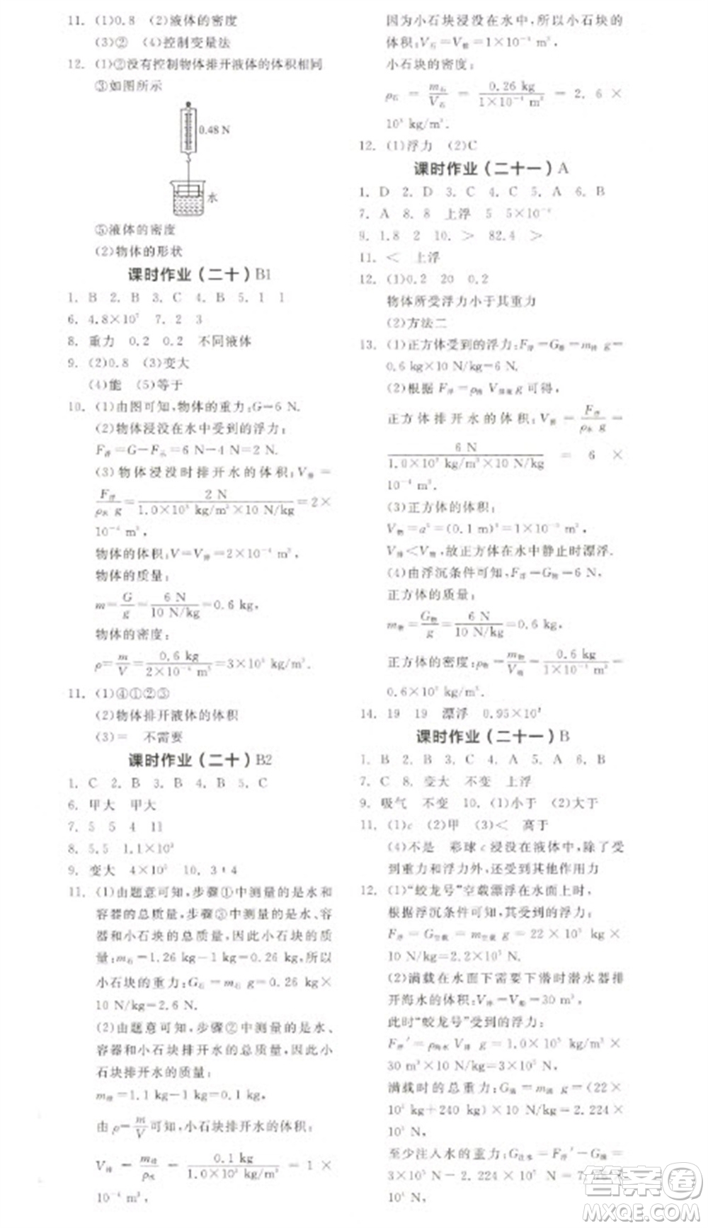 陽(yáng)光出版社2023全品學(xué)練考八年級(jí)下冊(cè)物理蘇科版參考答案