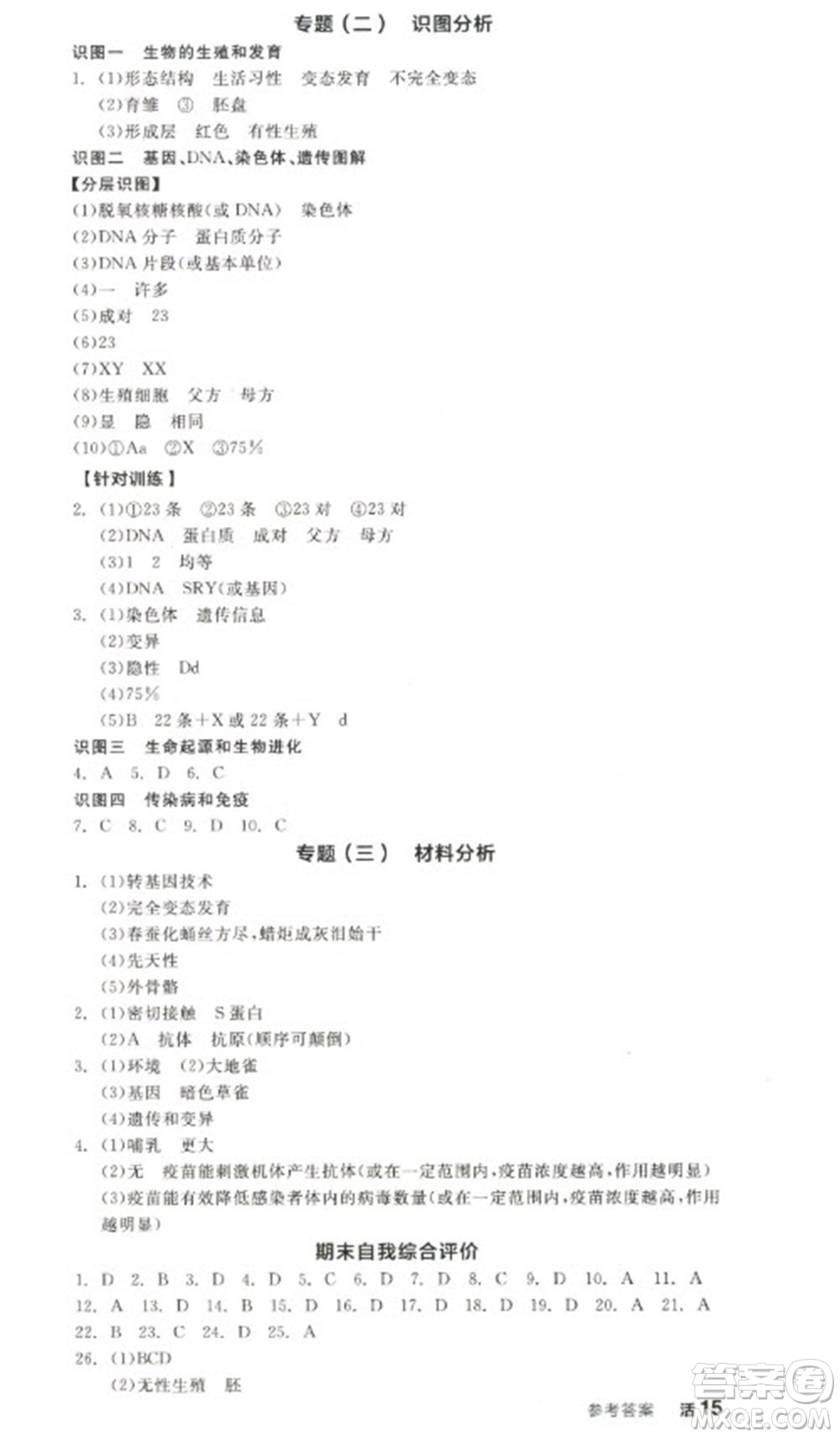 陽光出版社2023全品學(xué)練考八年級(jí)下冊(cè)生物人教版參考答案