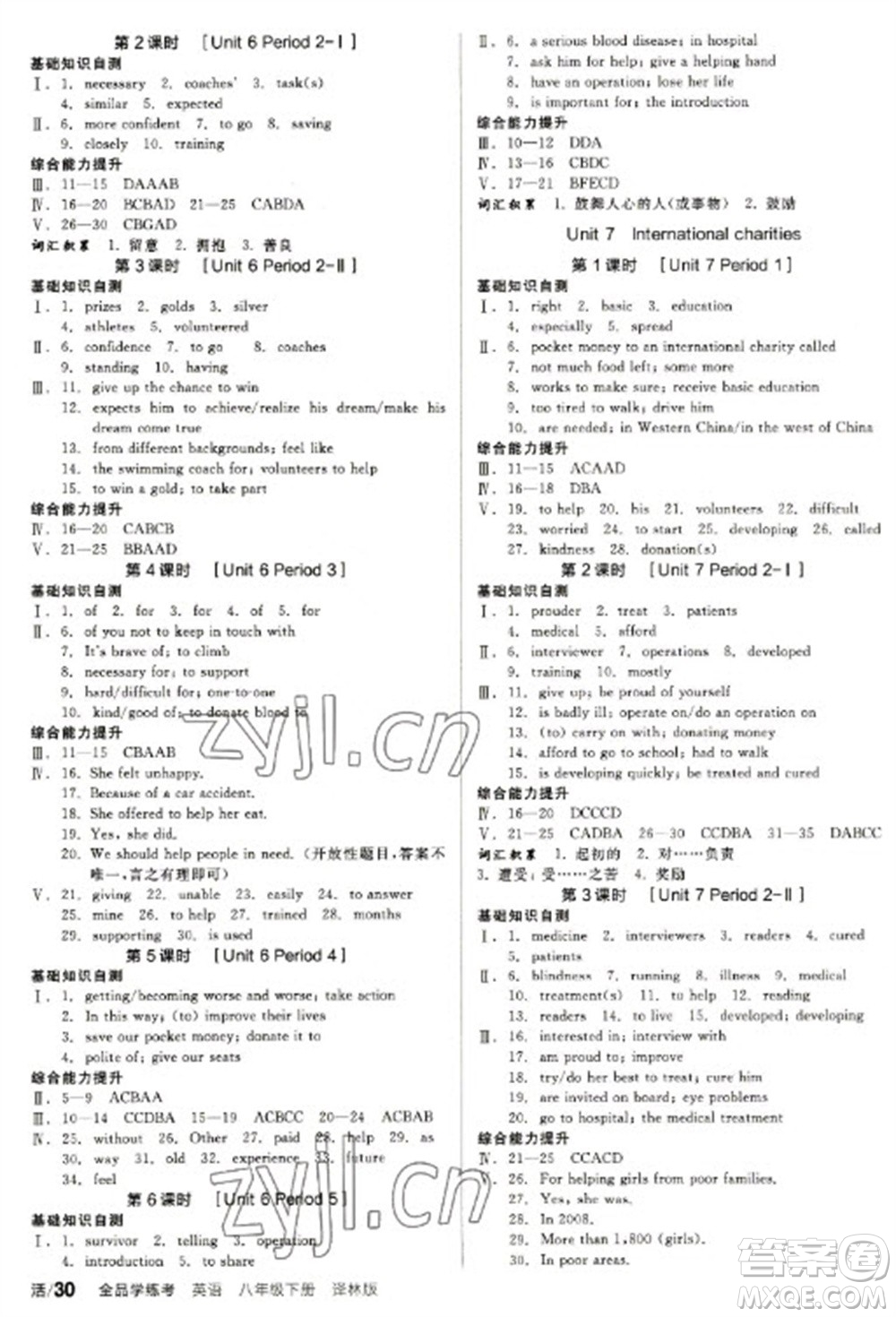 北京時(shí)代華文書(shū)局2023全品學(xué)練考八年級(jí)下冊(cè)英語(yǔ)譯林版參考答案