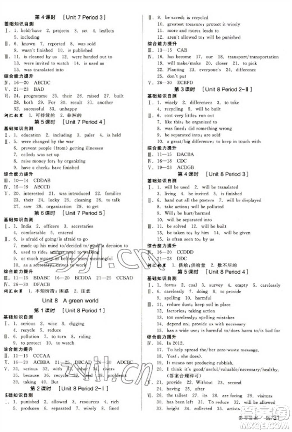 北京時(shí)代華文書(shū)局2023全品學(xué)練考八年級(jí)下冊(cè)英語(yǔ)譯林版參考答案