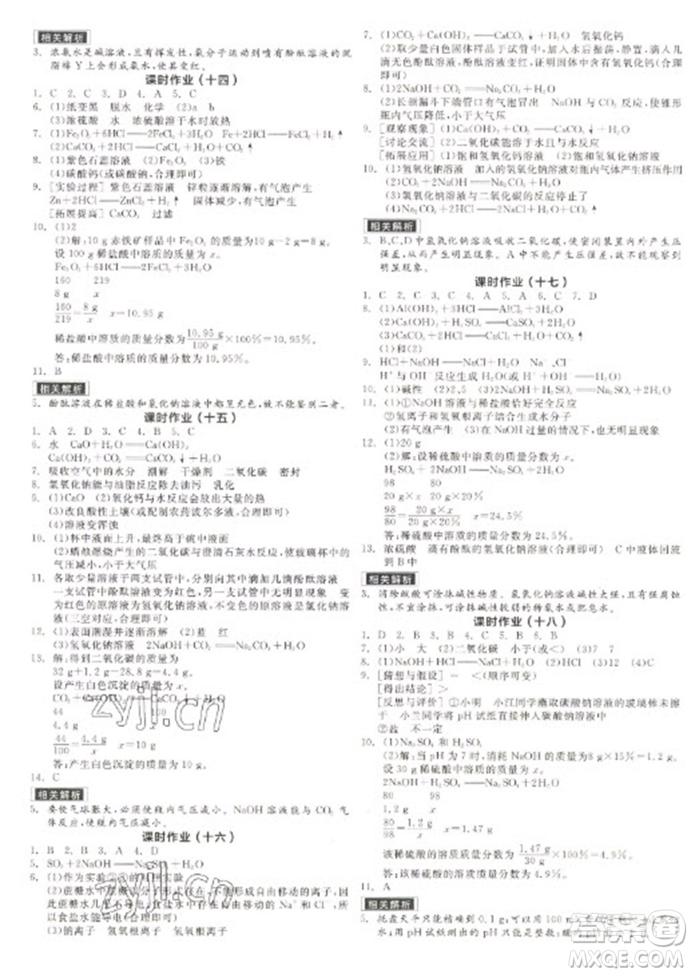 陽(yáng)光出版社2023全品學(xué)練考九年級(jí)下冊(cè)化學(xué)人教版參考答案