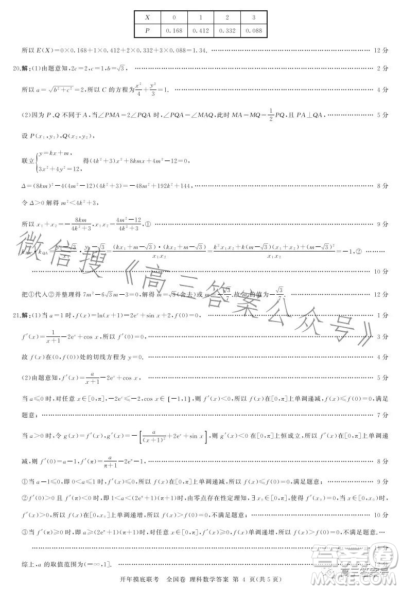 百師聯(lián)盟2023屆高三開年摸底聯(lián)考全國卷理科數(shù)學(xué)試題答案