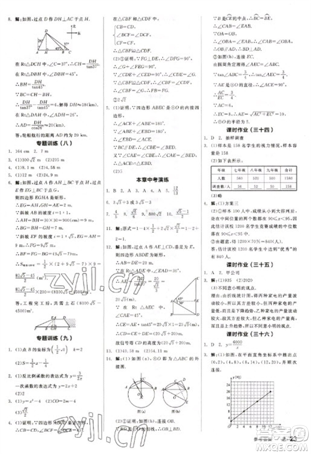 天津人民出版社2023全品學(xué)練考九年級下冊數(shù)學(xué)蘇科版參考答案