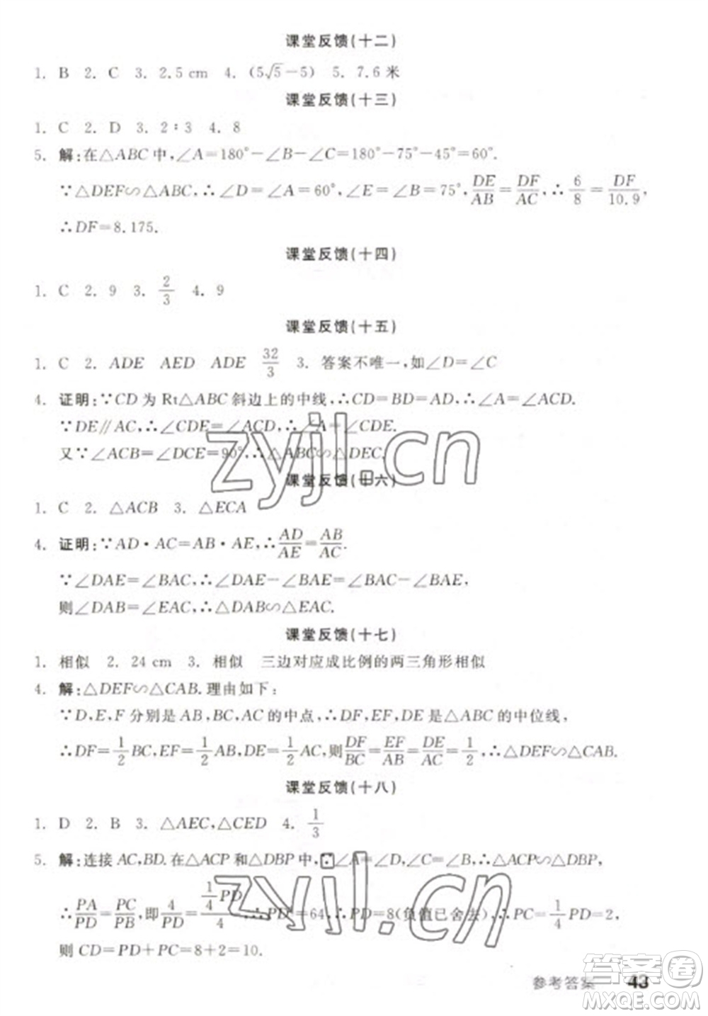 天津人民出版社2023全品學(xué)練考九年級下冊數(shù)學(xué)蘇科版參考答案