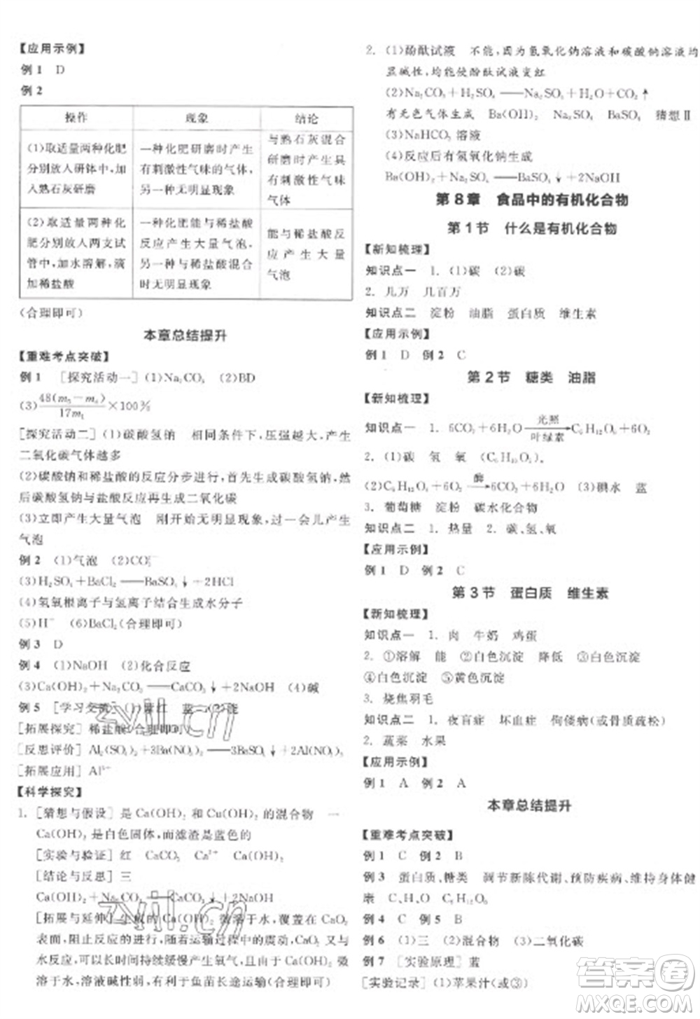陽光出版社2023全品學(xué)練考九年級下冊化學(xué)滬教版參考答案