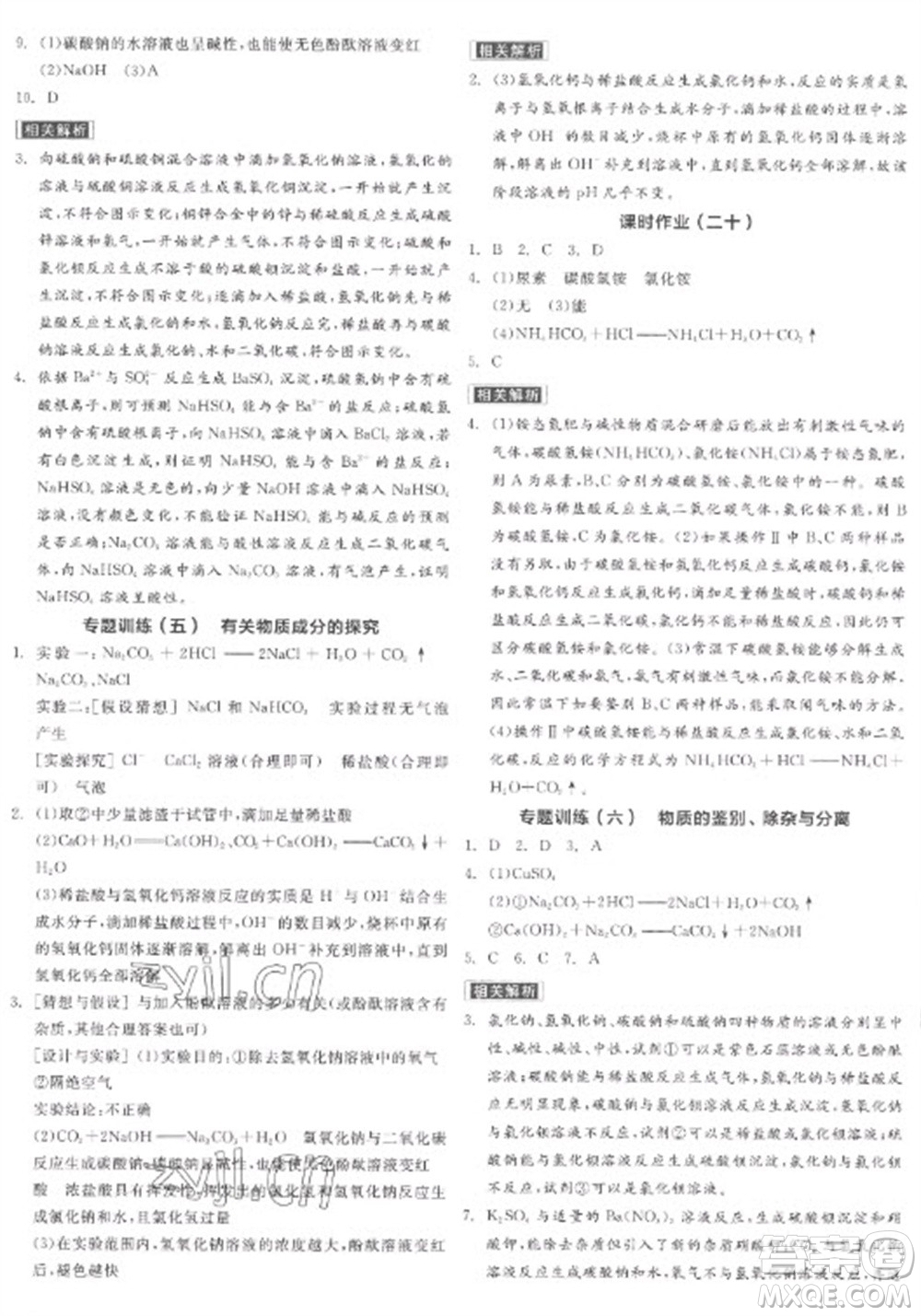 陽光出版社2023全品學(xué)練考九年級(jí)下冊(cè)化學(xué)科粵版參考答案