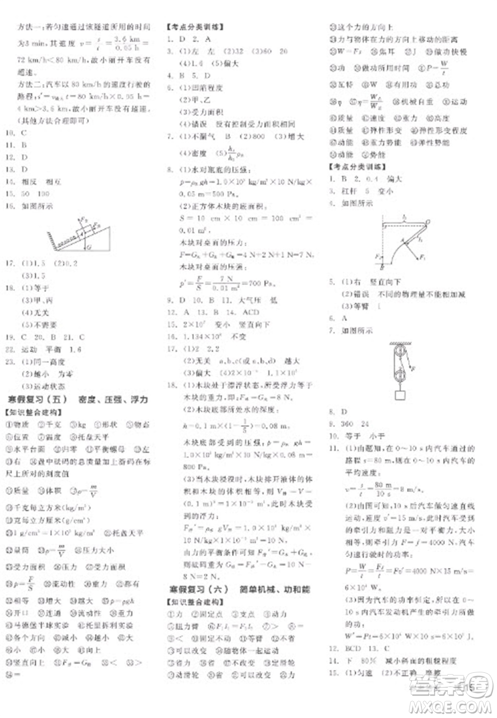 陽(yáng)光出版社2023全品學(xué)練考九年級(jí)下冊(cè)物理人教版參考答案