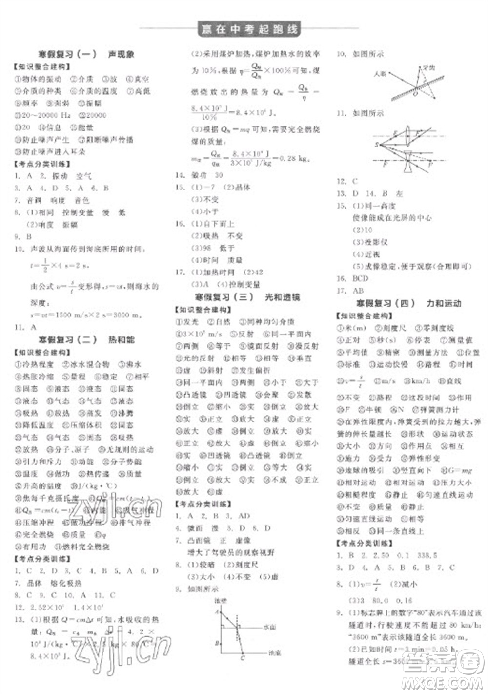 陽(yáng)光出版社2023全品學(xué)練考九年級(jí)下冊(cè)物理人教版參考答案