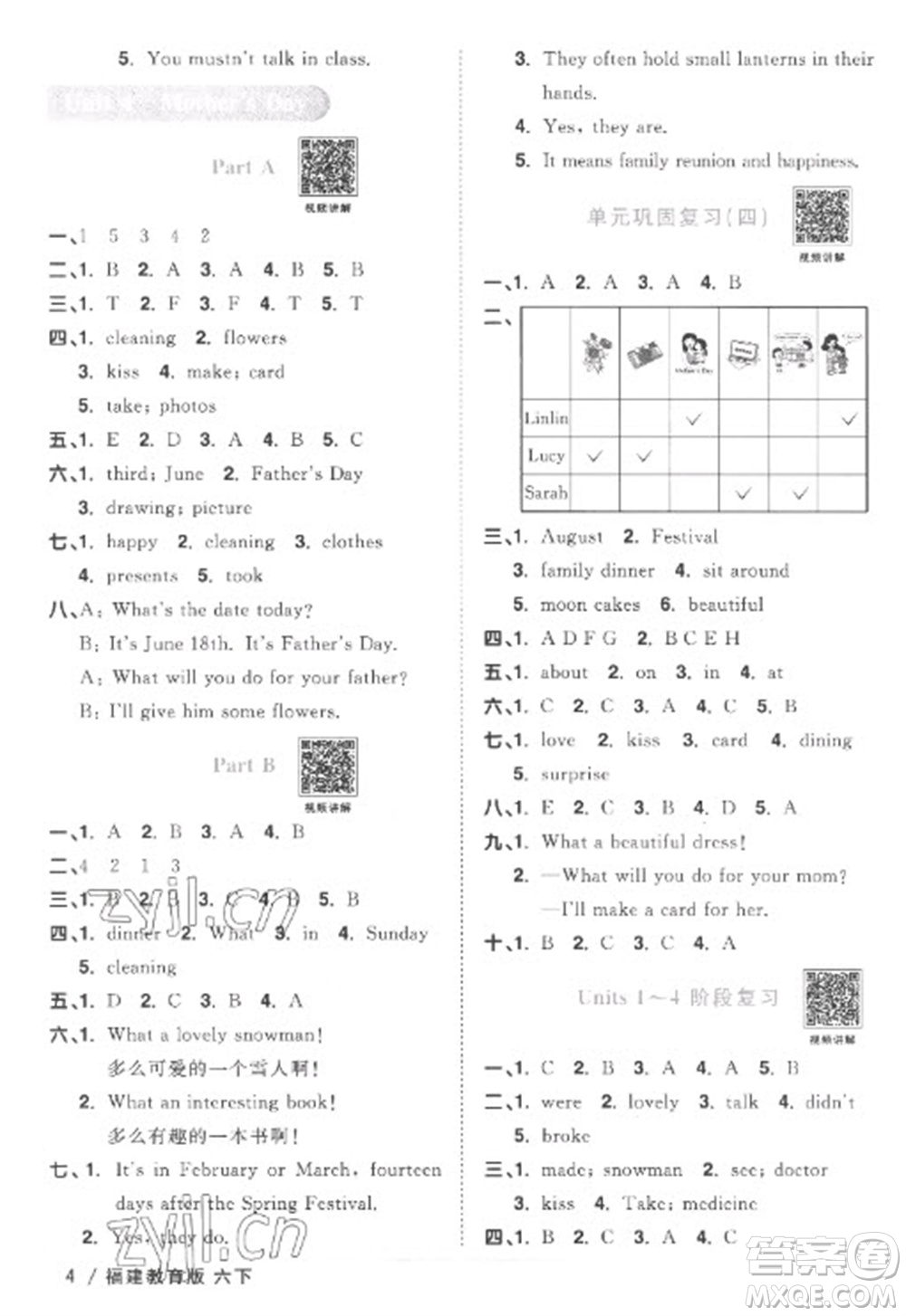江西教育出版社2023陽(yáng)光同學(xué)課時(shí)優(yōu)化作業(yè)六年級(jí)英語(yǔ)下冊(cè)閩教版福建專版答案