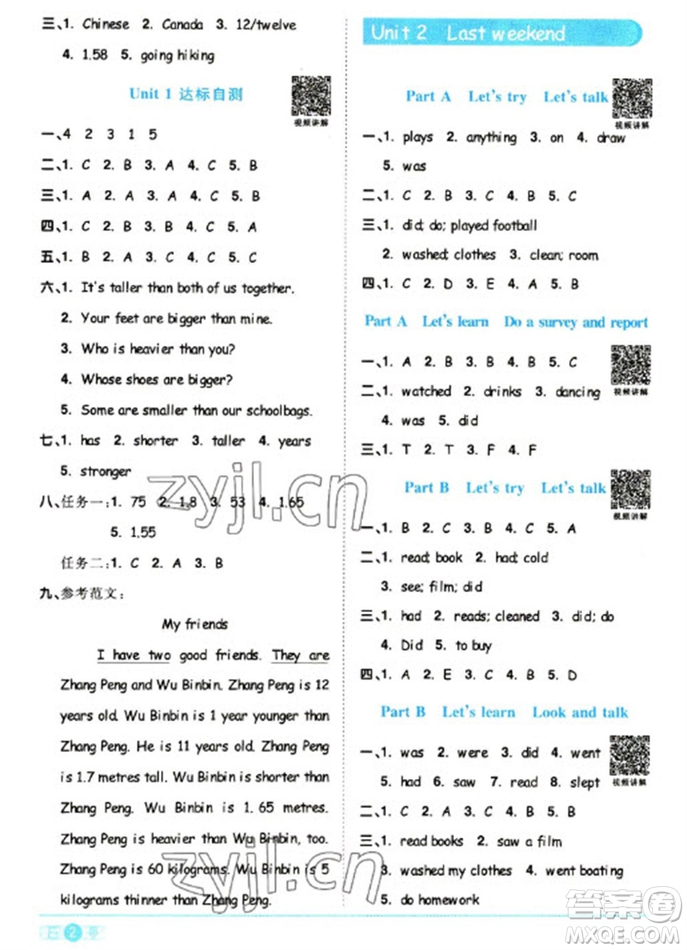 江西教育出版社2023陽光同學課時優(yōu)化作業(yè)六年級英語下冊人教版浙江專版答案