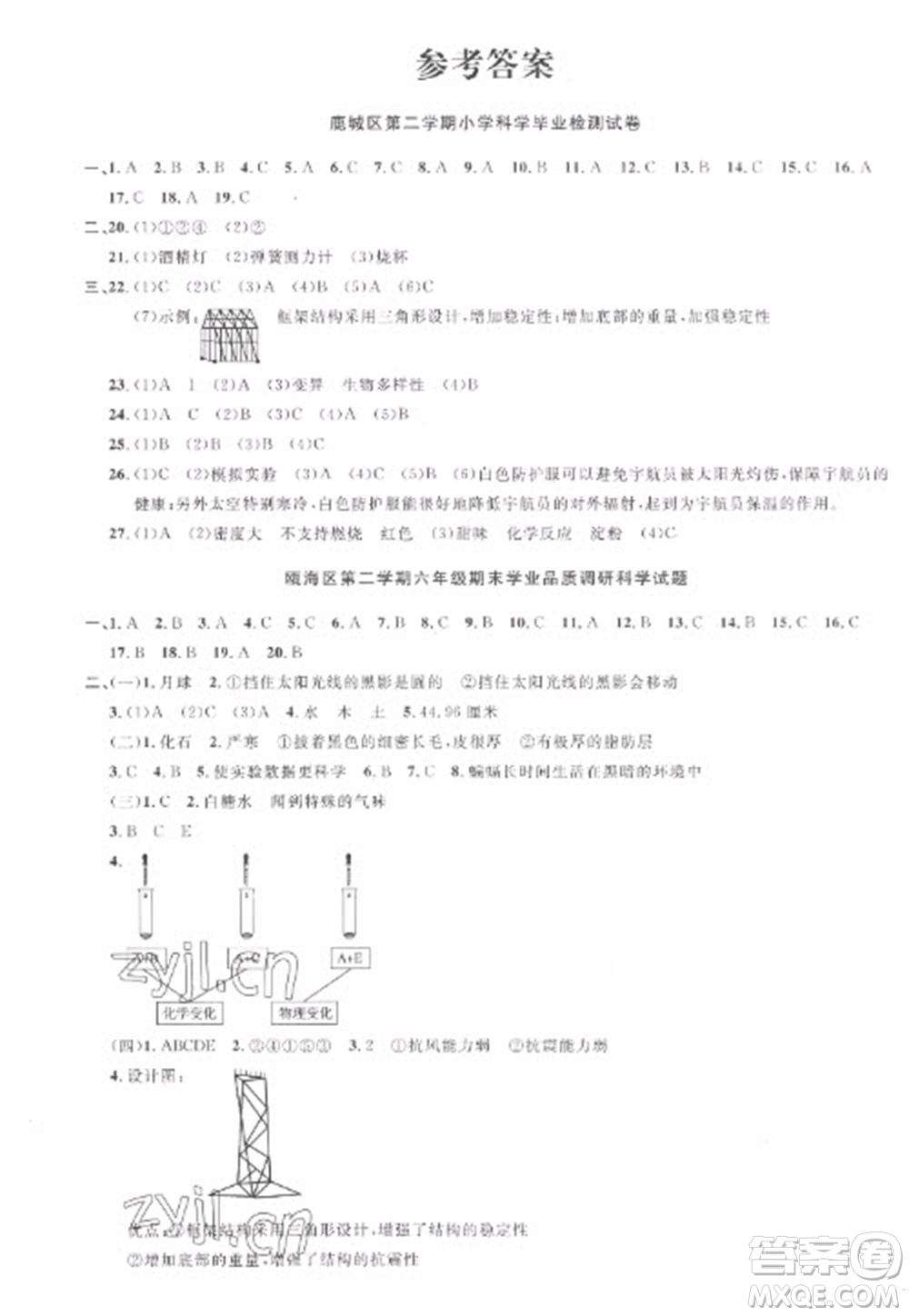 江西教育出版社2023陽光同學(xué)課時優(yōu)化作業(yè)六年級科學(xué)下冊教科版參考答案