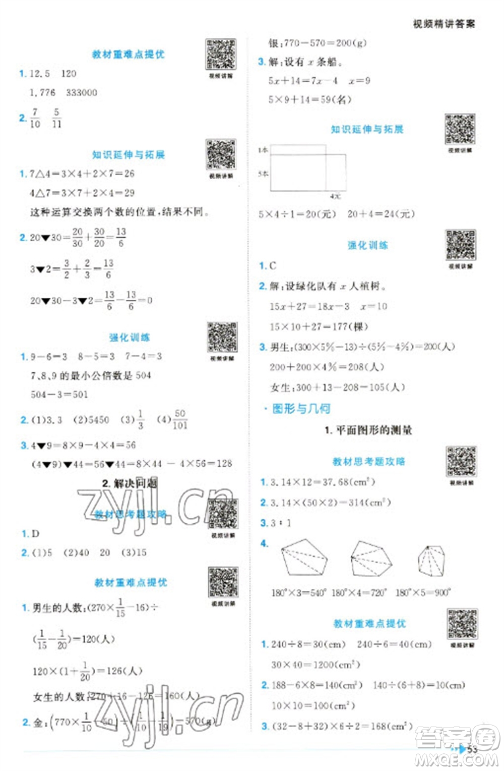 福建少年兒童出版社2023陽光同學課時優(yōu)化作業(yè)六年級數(shù)學下冊人教版福建專版參考答案