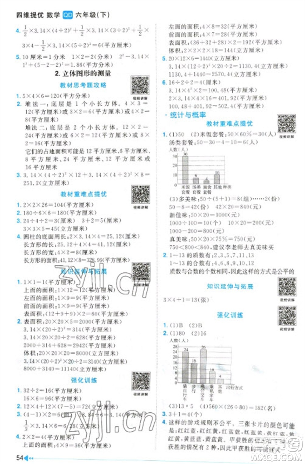 江西教育出版社2023陽光同學課時優(yōu)化作業(yè)六年級數學下冊青島版參考答案