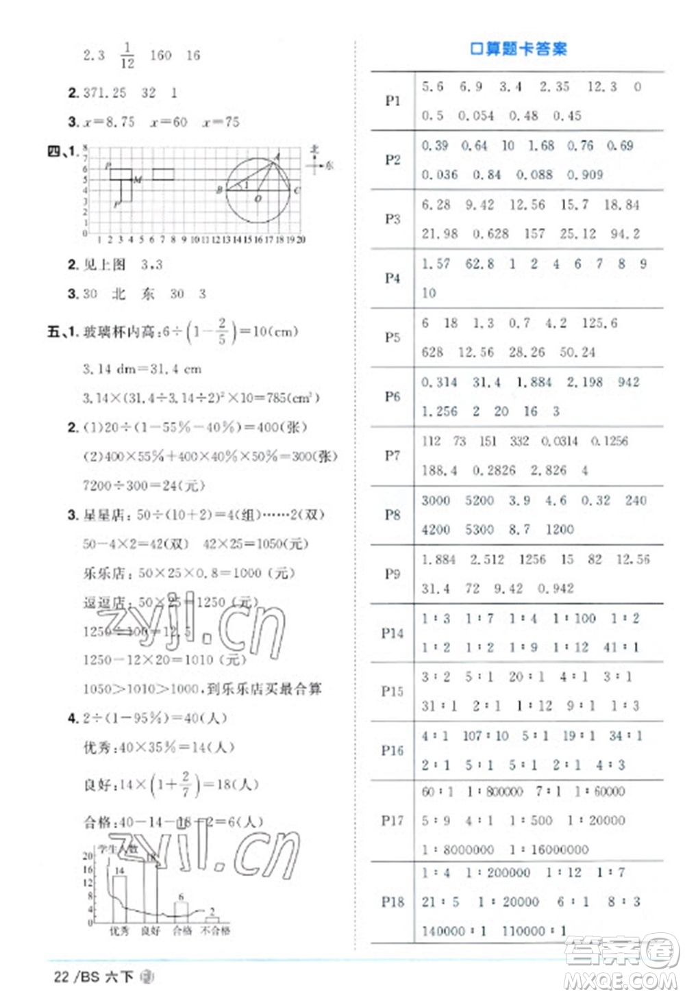 江西教育出版社2023陽(yáng)光同學(xué)課時(shí)優(yōu)化作業(yè)六年級(jí)數(shù)學(xué)下冊(cè)北師大版福建專版參考答案
