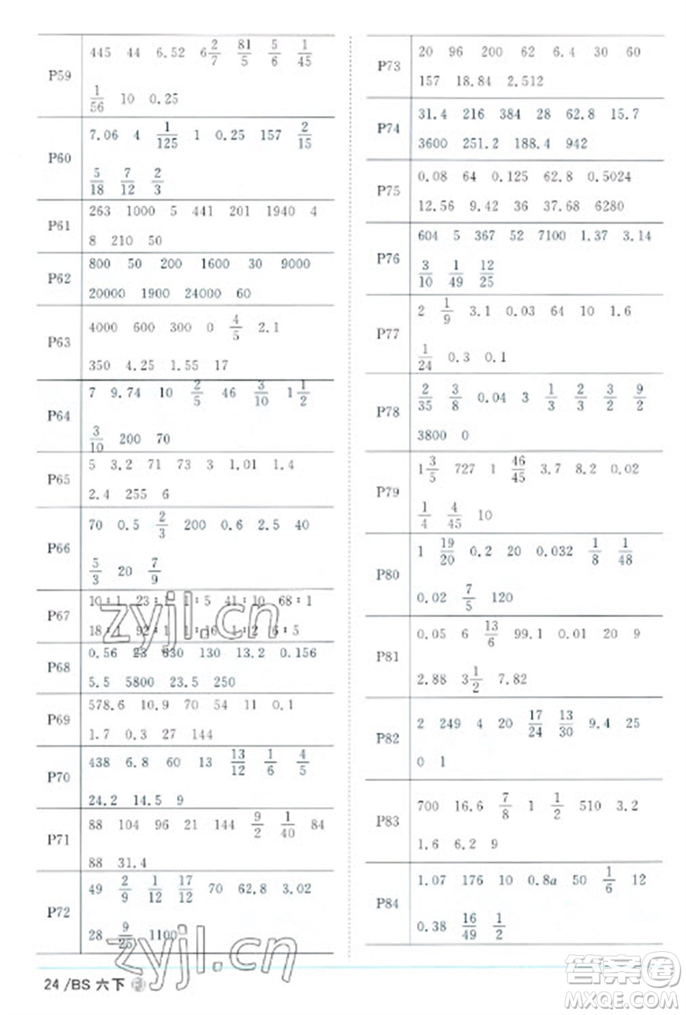 江西教育出版社2023陽(yáng)光同學(xué)課時(shí)優(yōu)化作業(yè)六年級(jí)數(shù)學(xué)下冊(cè)北師大版福建專版參考答案