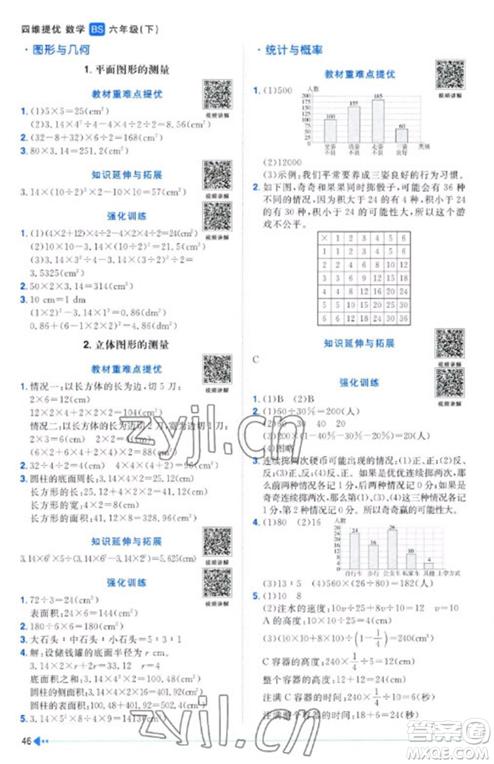 江西教育出版社2023陽(yáng)光同學(xué)課時(shí)優(yōu)化作業(yè)六年級(jí)數(shù)學(xué)下冊(cè)北師大版福建專版參考答案