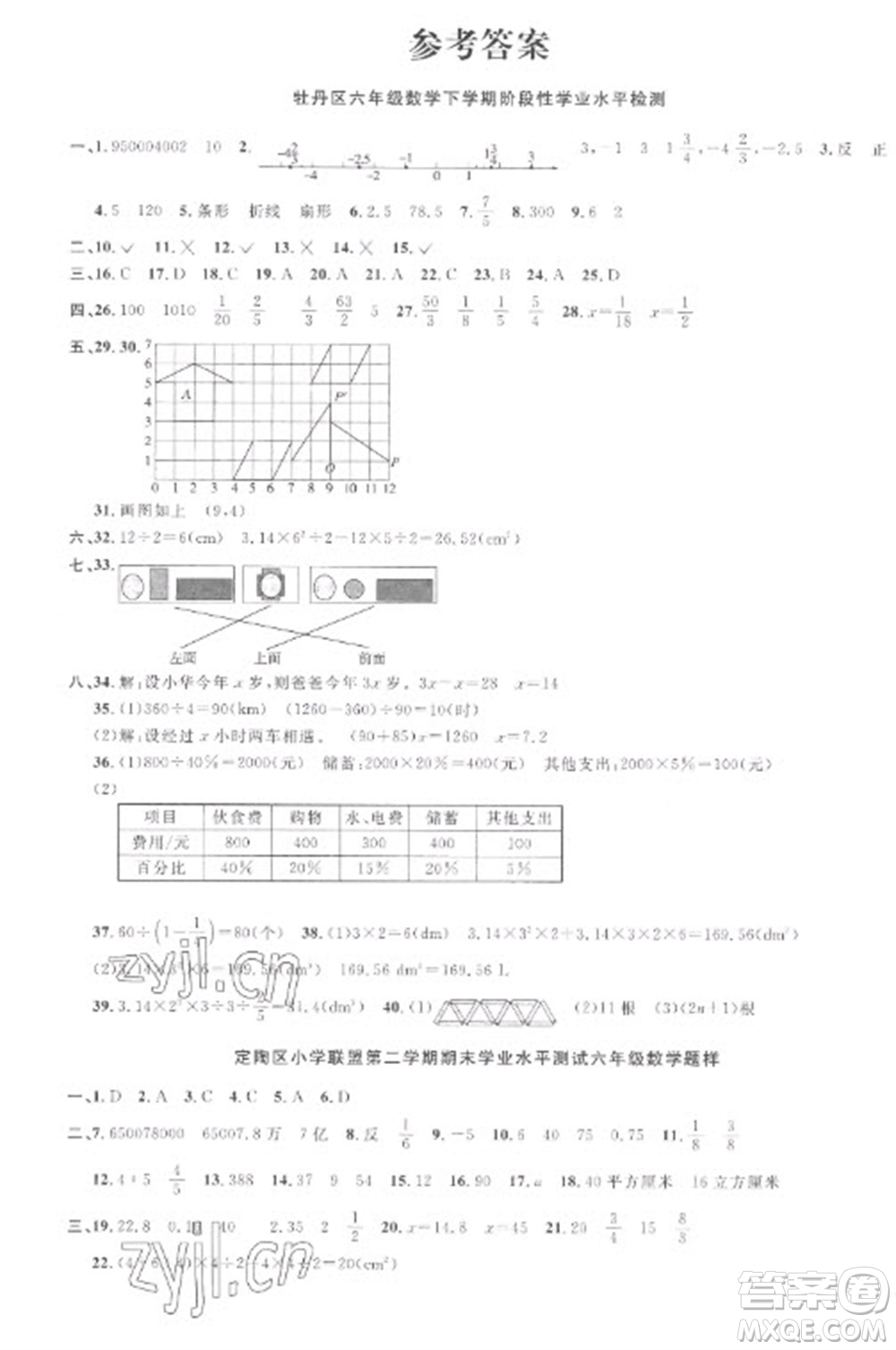 江西教育出版社2023陽(yáng)光同學(xué)課時(shí)優(yōu)化作業(yè)六年級(jí)數(shù)學(xué)下冊(cè)人教版菏澤專(zhuān)版參考答案