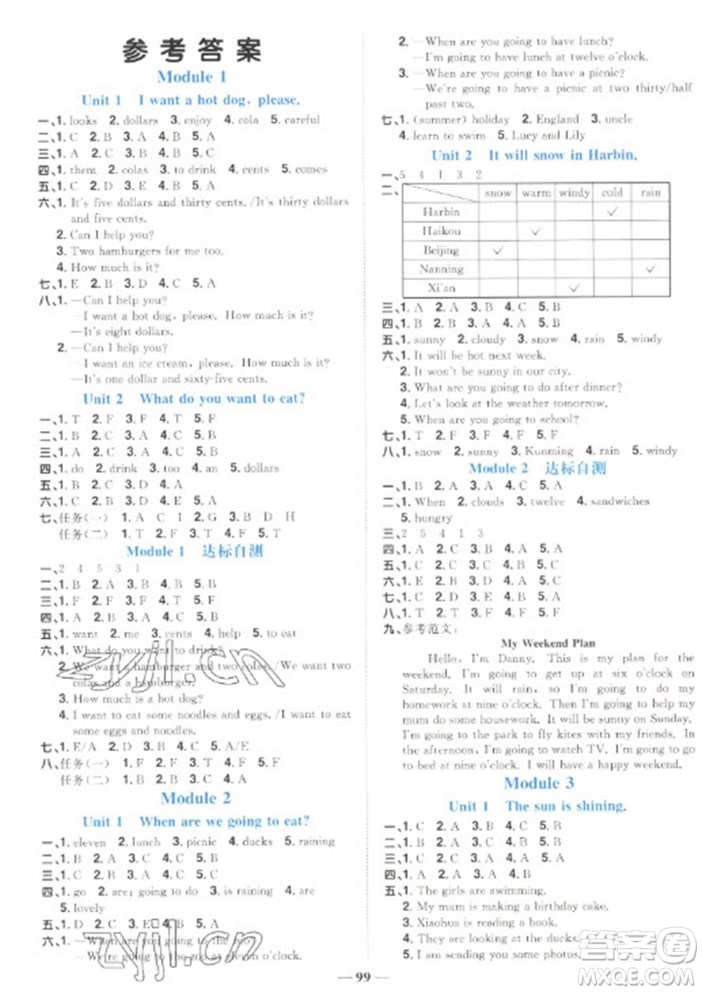 江西教育出版社2023陽光同學(xué)課時(shí)優(yōu)化作業(yè)六年級(jí)英語下冊(cè)外研版參考答案