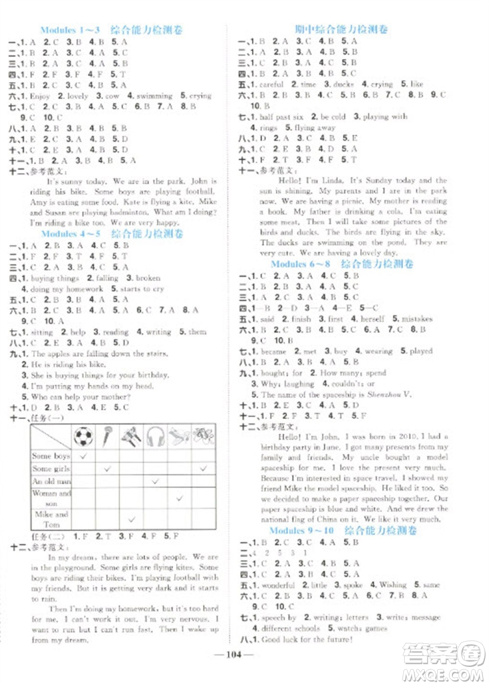 江西教育出版社2023陽光同學(xué)課時(shí)優(yōu)化作業(yè)六年級(jí)英語下冊(cè)外研版參考答案