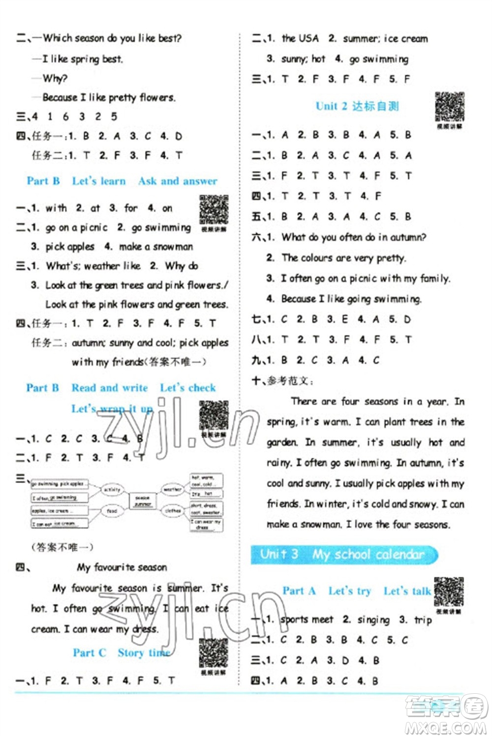 江西教育出版社2023陽光同學課時優(yōu)化作業(yè)五年級英語下冊人教版浙江專版參考答案