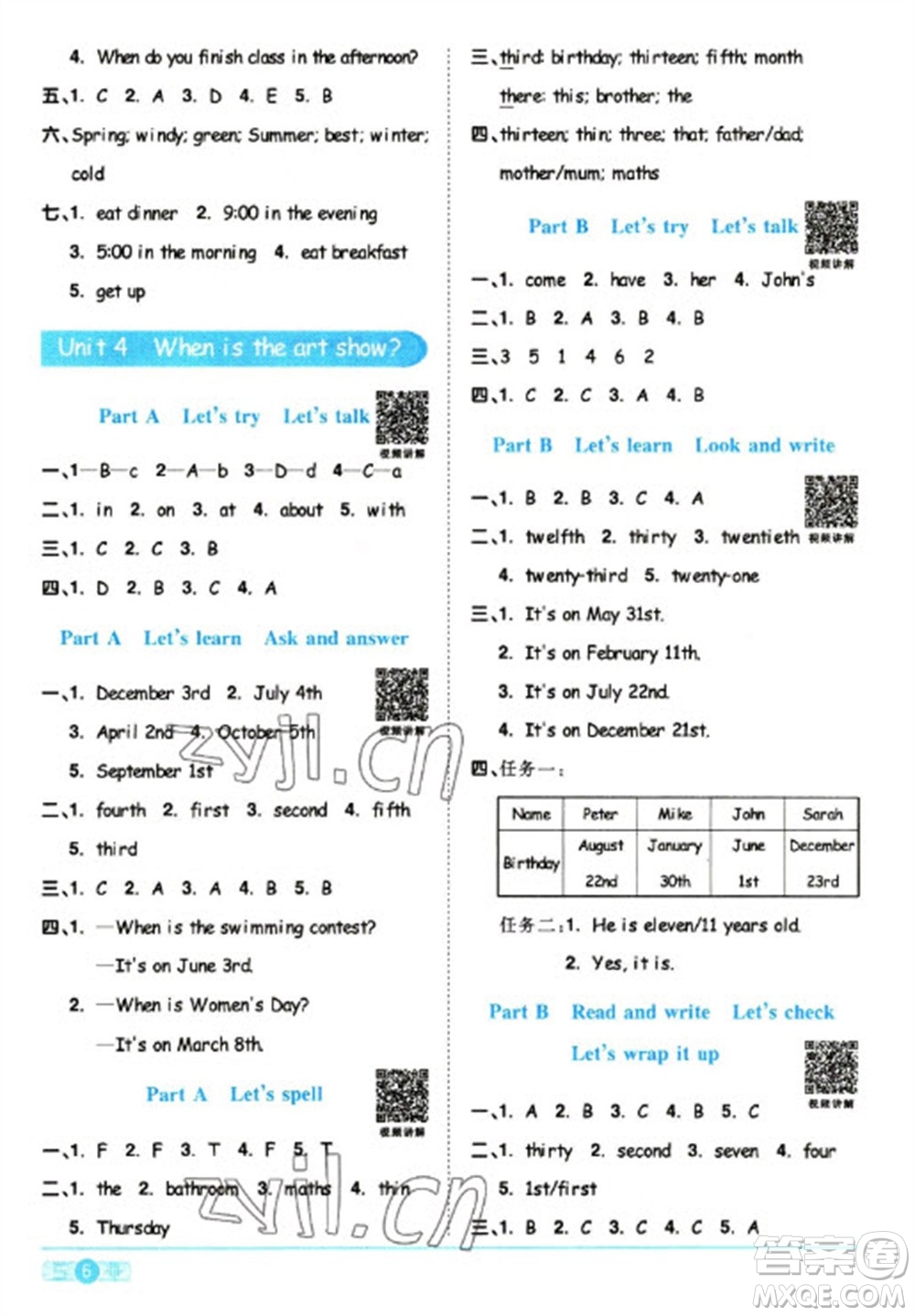江西教育出版社2023陽光同學課時優(yōu)化作業(yè)五年級英語下冊人教版浙江專版參考答案