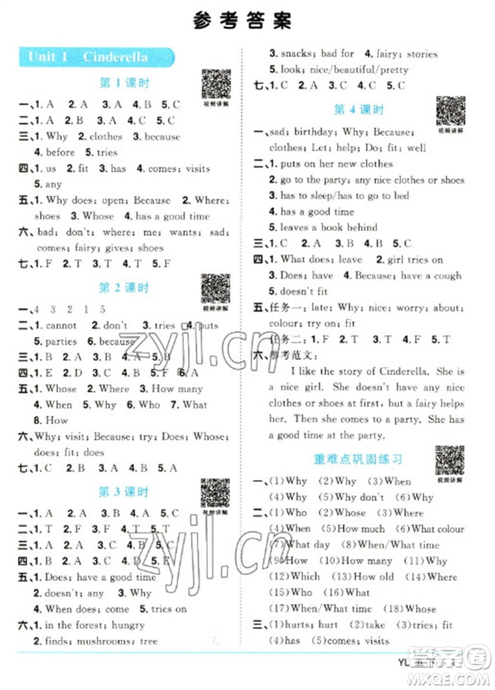 江西教育出版社2023陽(yáng)光同學(xué)課時(shí)優(yōu)化作業(yè)五年級(jí)英語(yǔ)下冊(cè)譯林版參考答案