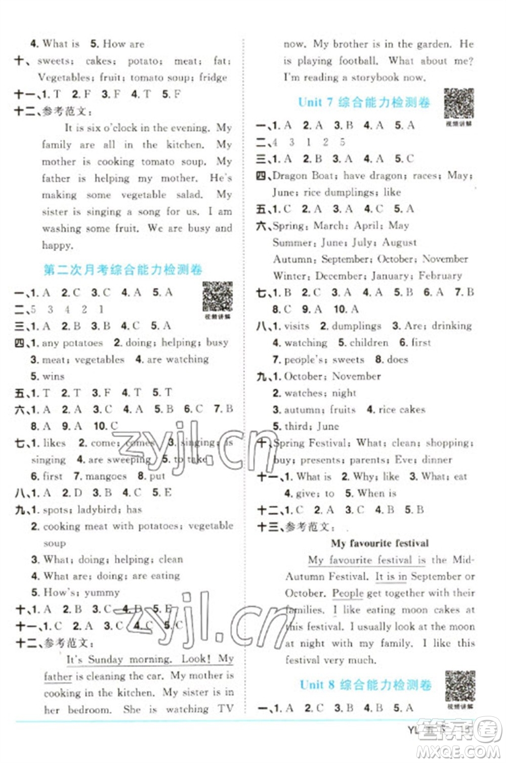 江西教育出版社2023陽(yáng)光同學(xué)課時(shí)優(yōu)化作業(yè)五年級(jí)英語(yǔ)下冊(cè)譯林版參考答案