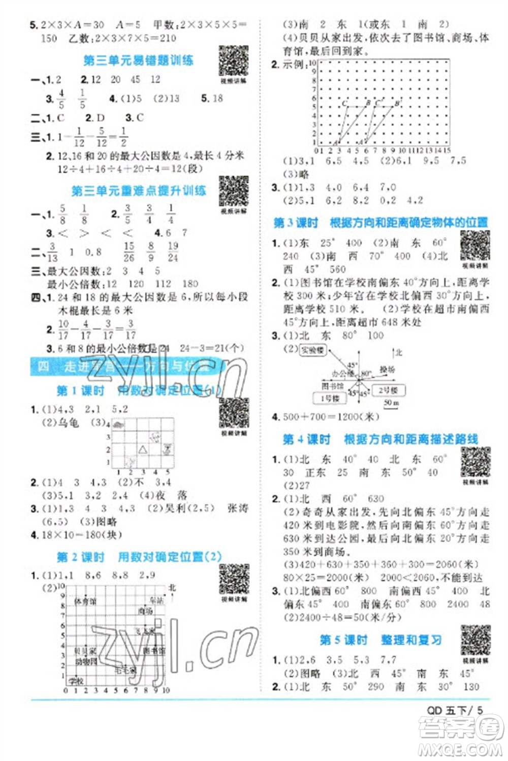 江西教育出版社2023陽光同學(xué)課時(shí)優(yōu)化作業(yè)五年級(jí)數(shù)學(xué)下冊(cè)青島版參考答案
