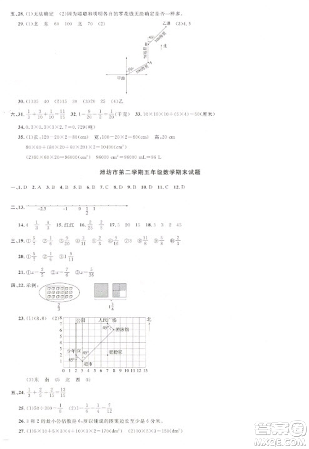 江西教育出版社2023陽光同學(xué)課時(shí)優(yōu)化作業(yè)五年級(jí)數(shù)學(xué)下冊(cè)青島版參考答案