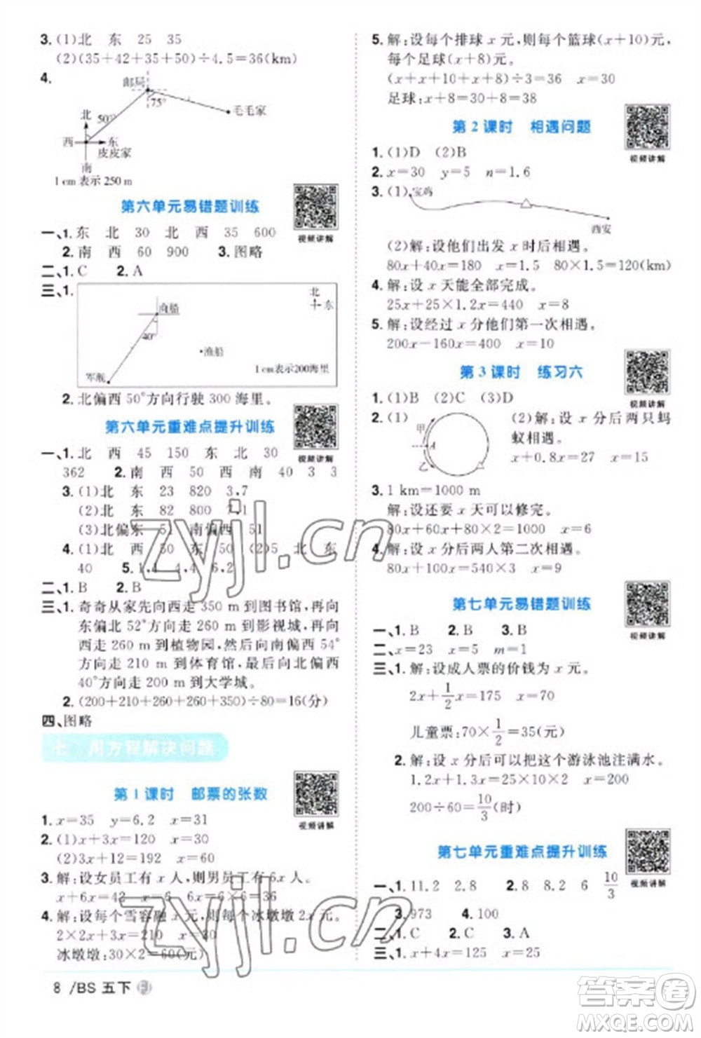 江西教育出版社2023陽(yáng)光同學(xué)課時(shí)優(yōu)化作業(yè)五年級(jí)數(shù)學(xué)下冊(cè)北師大版福建專版參考答案