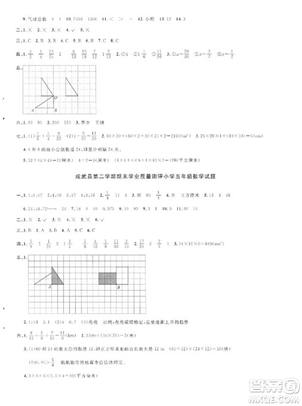 江西教育出版社2023陽光同學課時優(yōu)化作業(yè)五年級數(shù)學下冊人教版菏澤專版參考答案