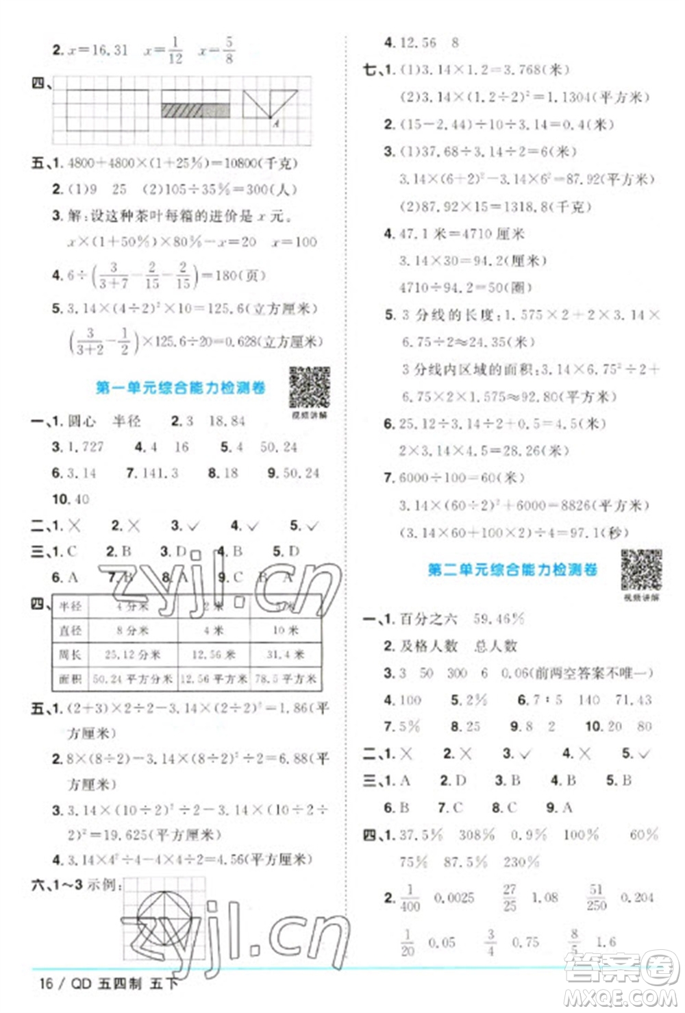 江西教育出版社2023陽光同學(xué)課時(shí)優(yōu)化作業(yè)五年級數(shù)學(xué)下冊青島版五四制參考答案