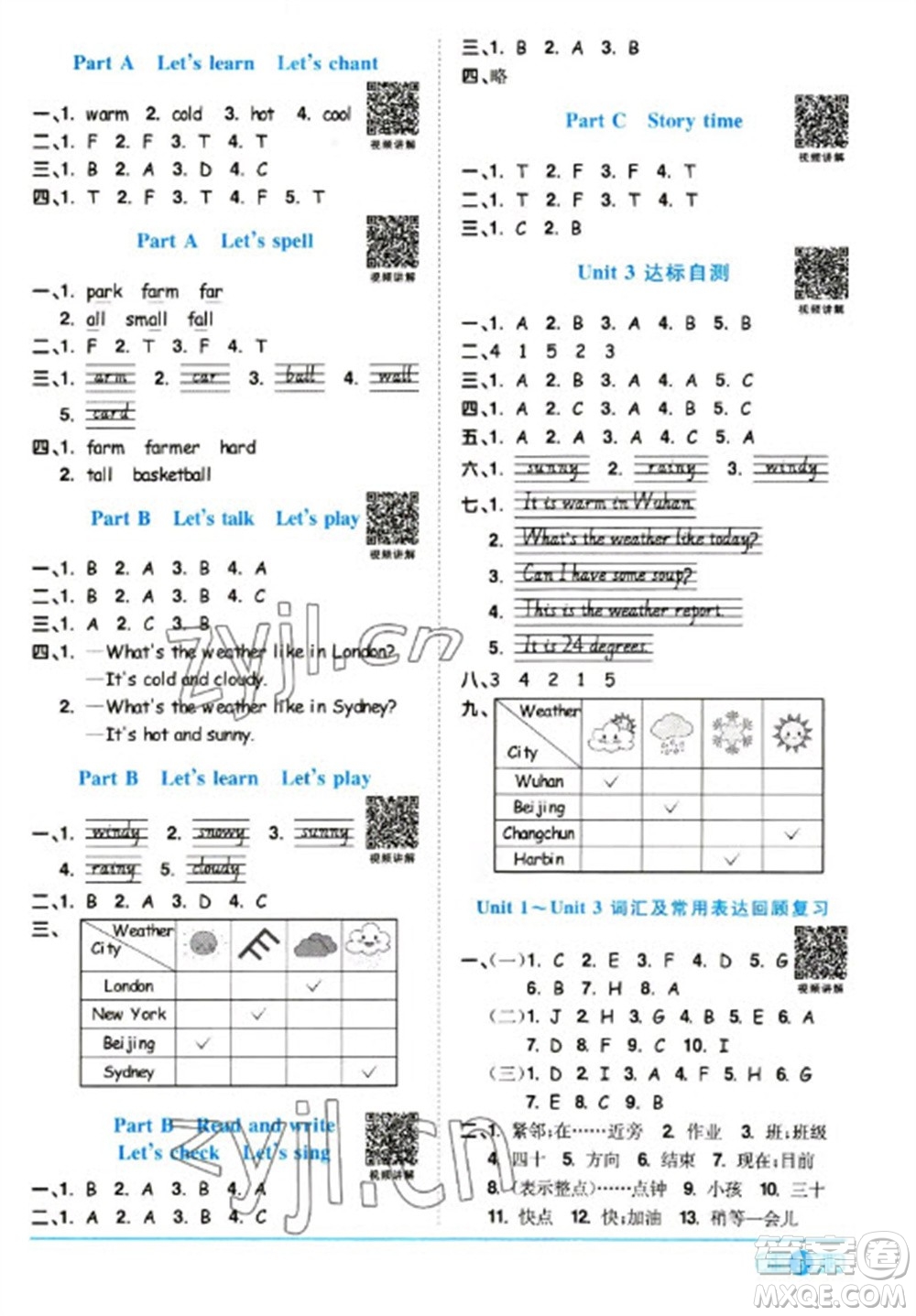 江西教育出版社2023陽(yáng)光同學(xué)課時(shí)優(yōu)化作業(yè)四年級(jí)英語(yǔ)下冊(cè)人教版浙江專版參考答案