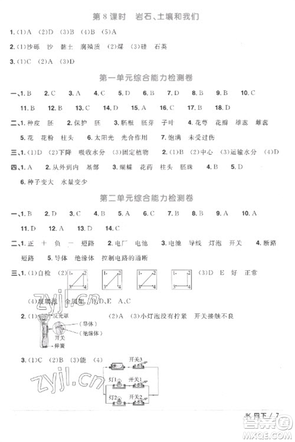 江西教育出版社2023陽光同學(xué)課時優(yōu)化作業(yè)四年級科學(xué)下冊教科版參考答案