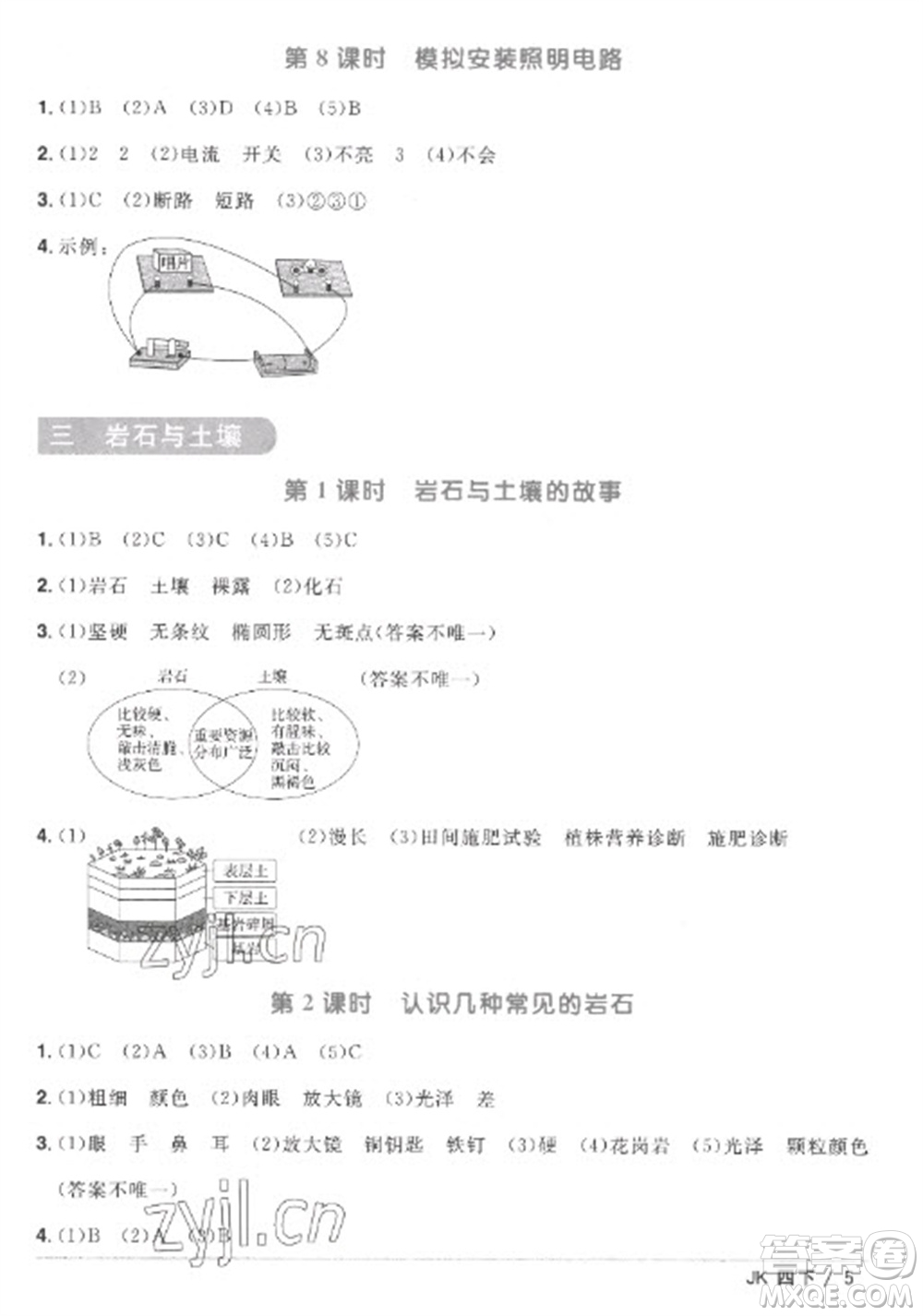江西教育出版社2023陽光同學(xué)課時優(yōu)化作業(yè)四年級科學(xué)下冊教科版參考答案