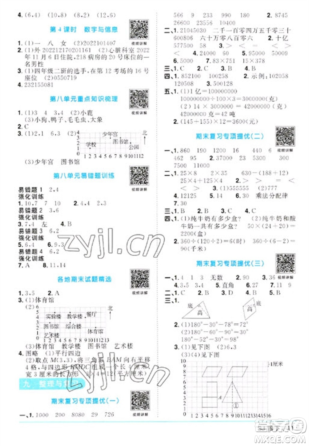江西教育出版社2023陽光同學(xué)課時優(yōu)化作業(yè)四年級數(shù)學(xué)下冊蘇教版參考答案