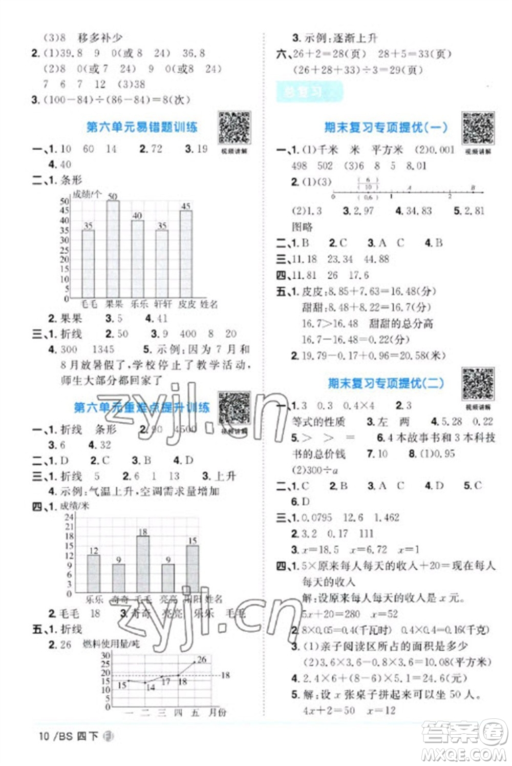 江西教育出版社2023陽光同學(xué)課時(shí)優(yōu)化作業(yè)四年級(jí)數(shù)學(xué)下冊(cè)北師大版福建專版參考答案
