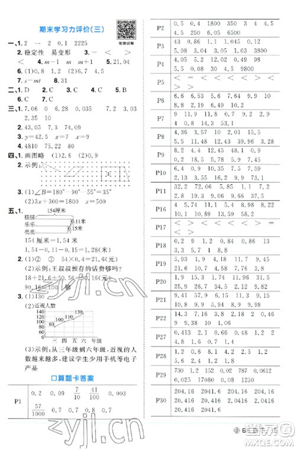 江西教育出版社2023陽光同學(xué)課時(shí)優(yōu)化作業(yè)四年級(jí)數(shù)學(xué)下冊(cè)北師大版福建專版參考答案