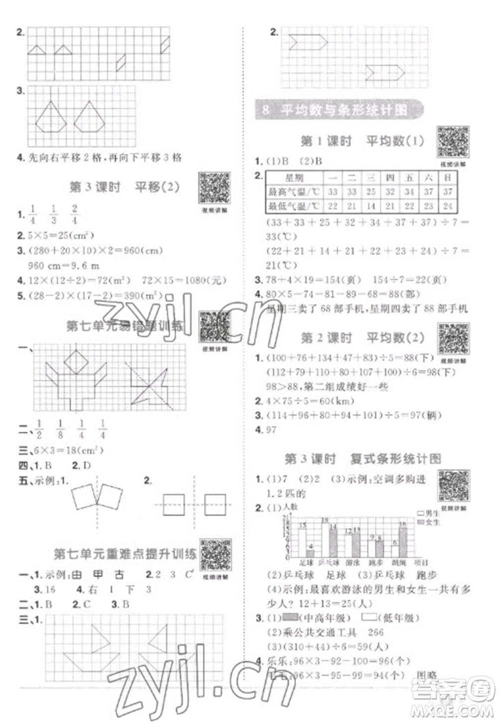 江西教育出版社2023陽光同學(xué)課時(shí)優(yōu)化作業(yè)四年級數(shù)學(xué)下冊人教版菏澤專版參考答案