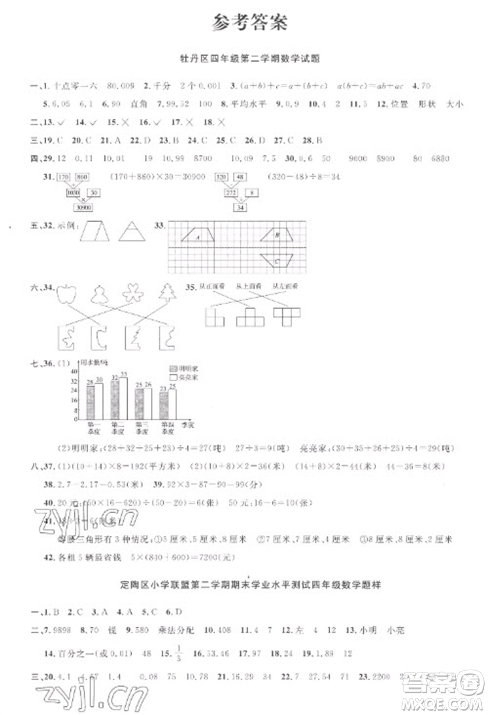 江西教育出版社2023陽光同學(xué)課時(shí)優(yōu)化作業(yè)四年級數(shù)學(xué)下冊人教版菏澤專版參考答案