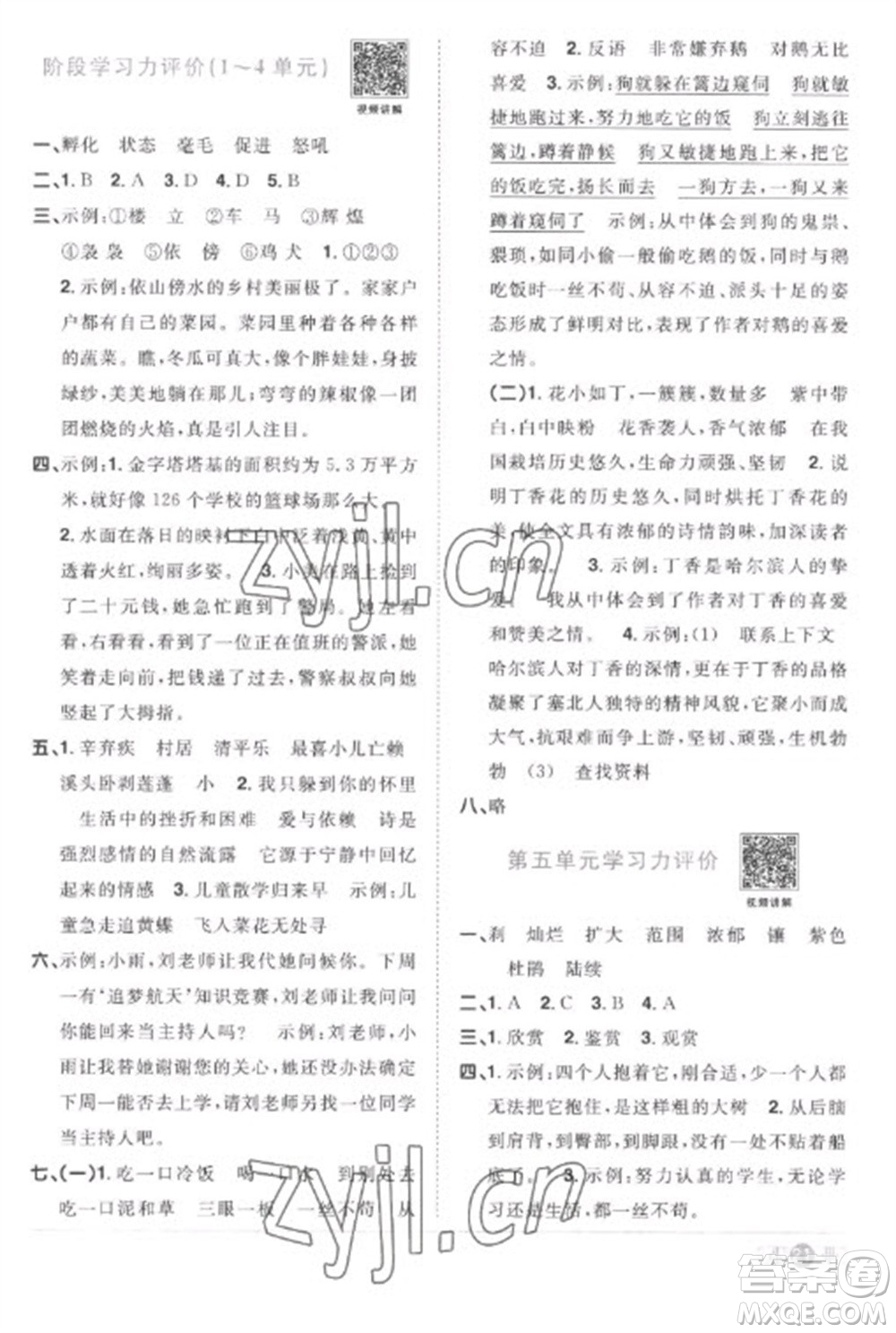 江西教育出版社2023陽光同學(xué)課時(shí)優(yōu)化作業(yè)四年級(jí)語文下冊(cè)人教版菏澤專版參考答案