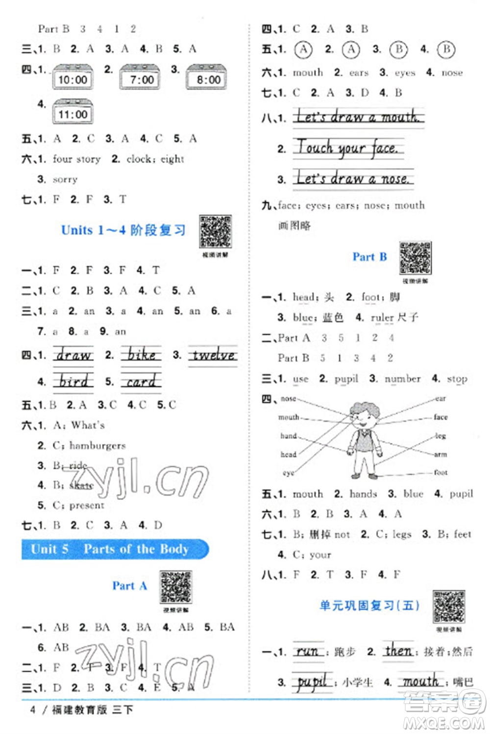 江西教育出版社2023陽光同學課時優(yōu)化作業(yè)三年級英語下冊閩教版福建專版參考答案