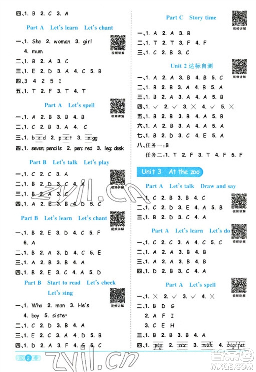 江西教育出版社2023陽光同學課時優(yōu)化作業(yè)三年級英語下冊人教版浙江專版參考答案