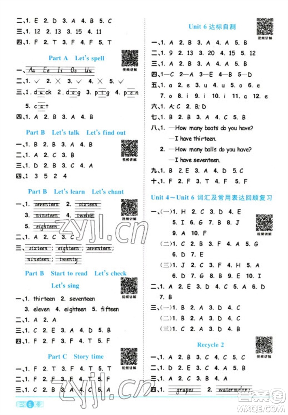 江西教育出版社2023陽光同學課時優(yōu)化作業(yè)三年級英語下冊人教版浙江專版參考答案